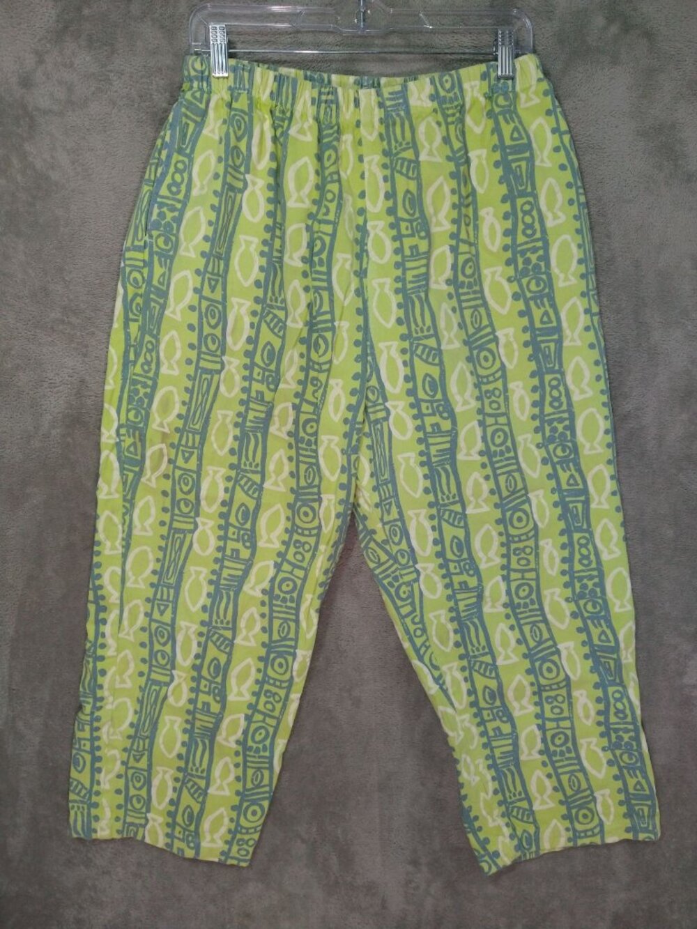 iCantoo Pants Womens XL Green Striped Cotton High Rise Crop Vintage Made in USA